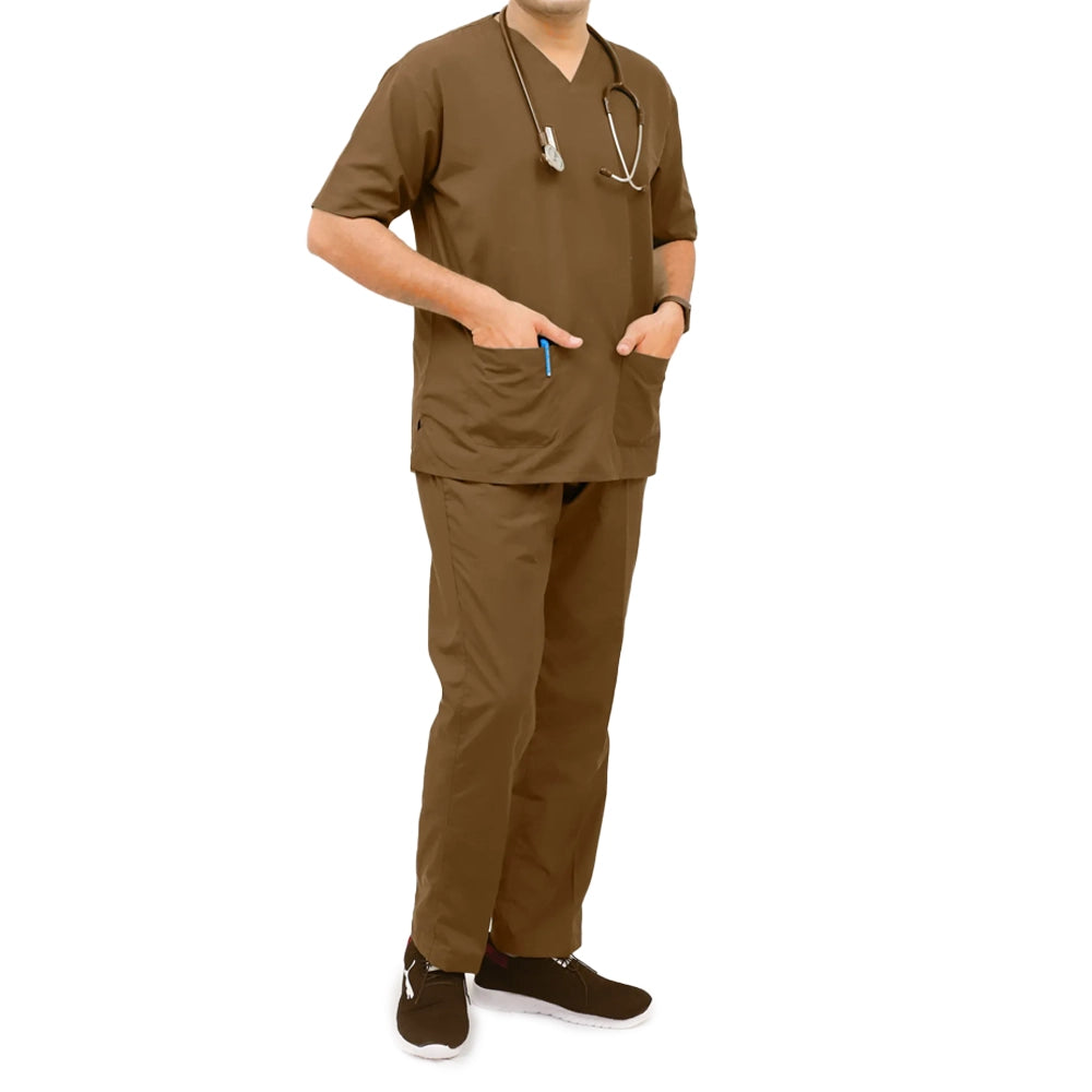 AI-Premium Scrub Suit (Spun Fabric)-Brown