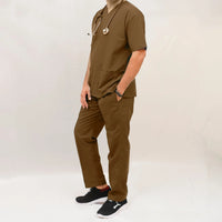 AI-Premium Scrub Suit (Spun Fabric)-Brown-3