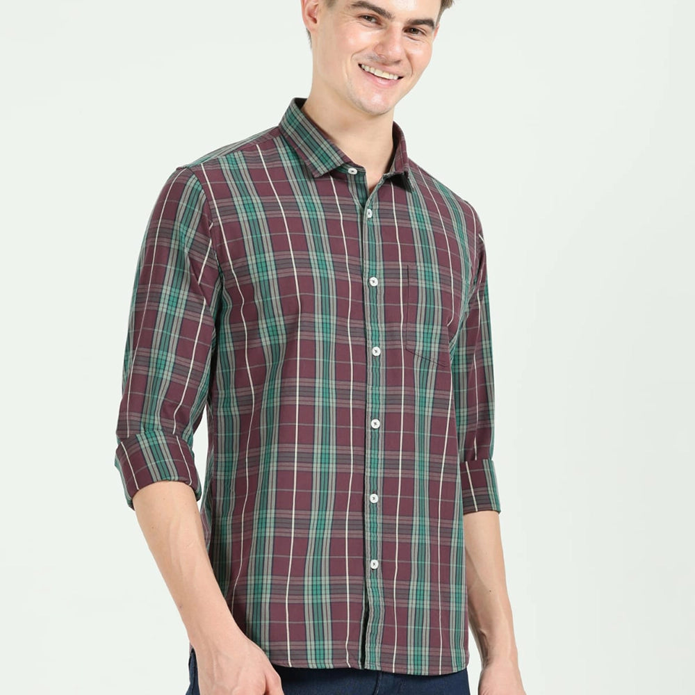 Casual Shirt (Marron-Green)-3