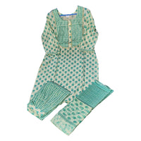 Cotton Fabric Kurti with Afgani Pant and Duptta(Aqua)