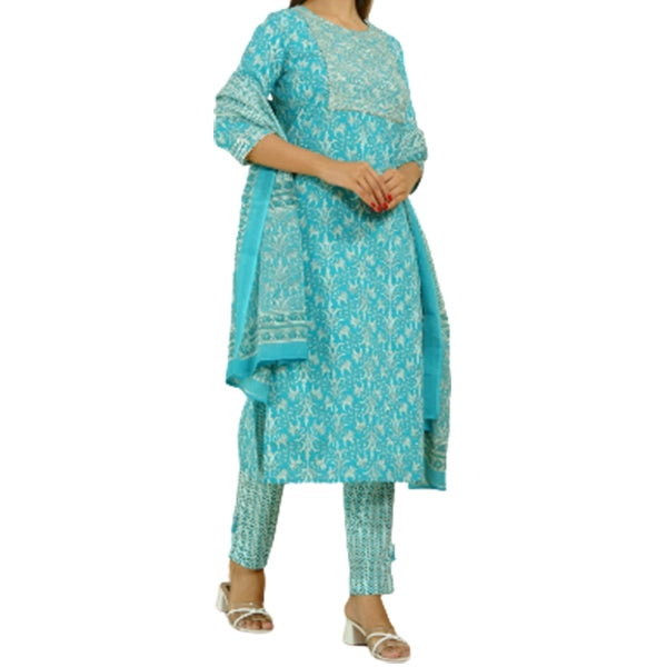 Cotton Kurti Pant Dupatta Set