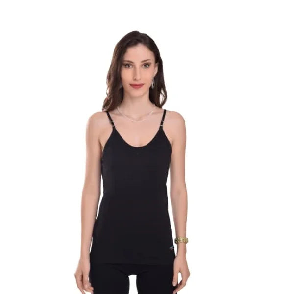 Crepeon Women's Cotton Camisole Ladies Slip Adjustable Strap Black 1