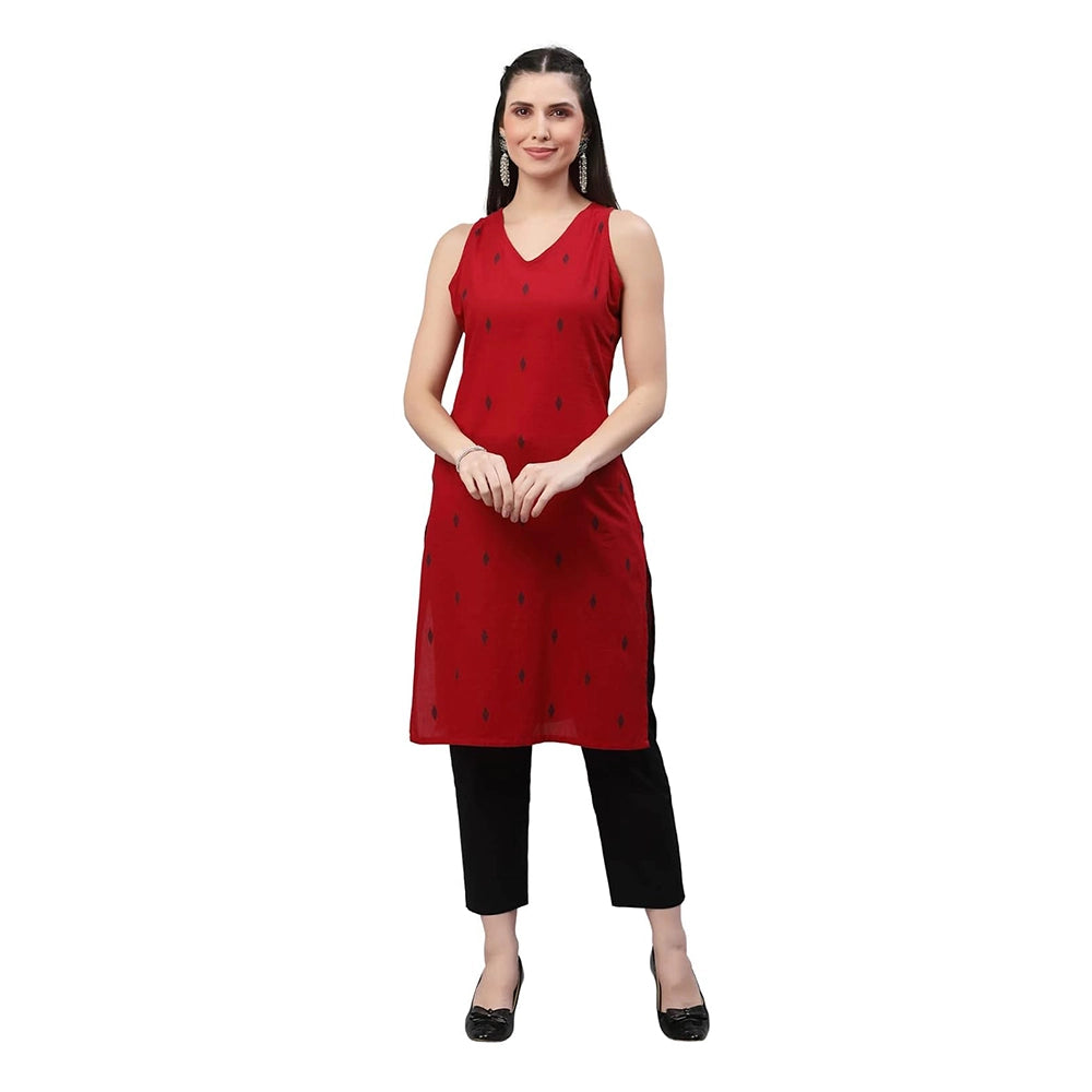 Dobby Woven Design Sleeveless Kurta-1