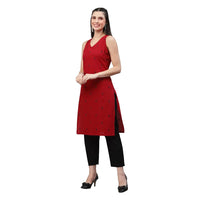 Dobby Woven Design Sleeveless Kurta-3