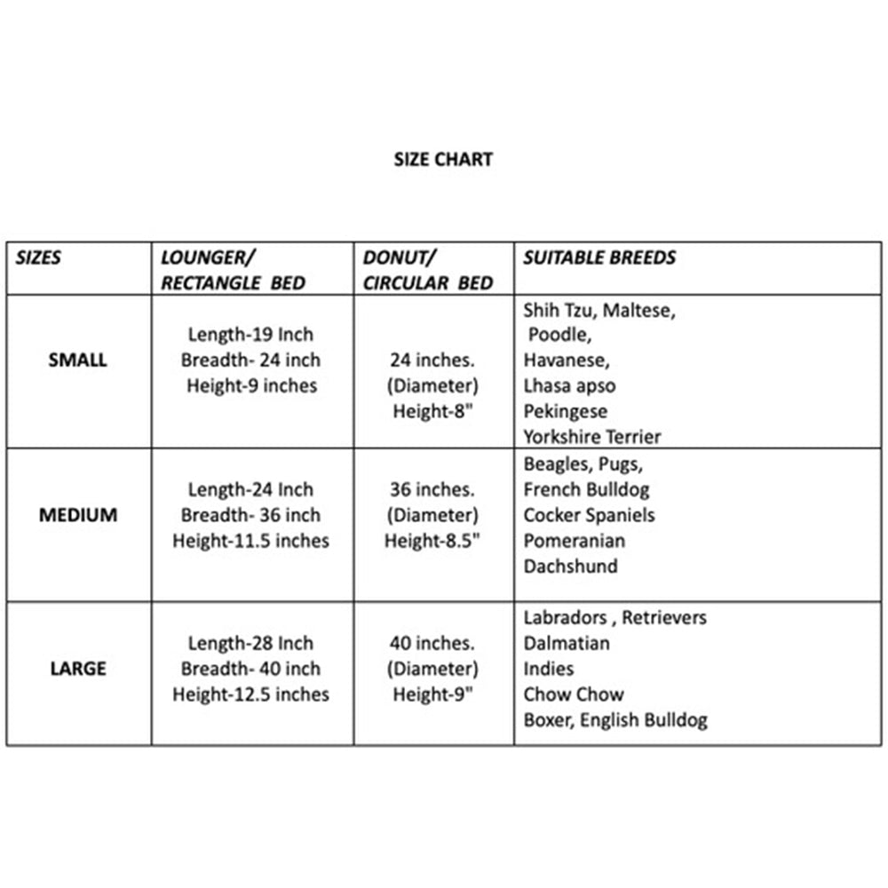 Dogsmart Anxiety Relief Furry Dog Bed-Size Chart