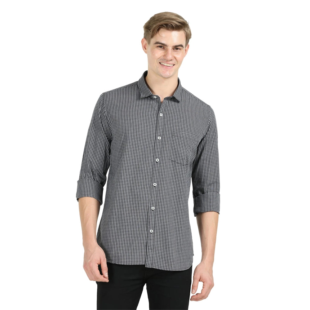 Fit Black Checkered Casual Shirt-1