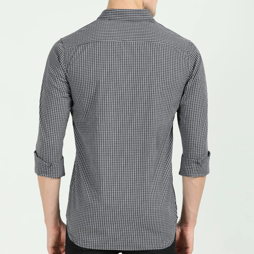 Fit Black Checkered Casual Shirt-2