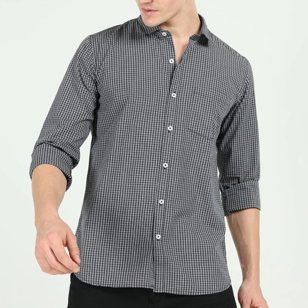 Fit Black Checkered Casual Shirt-3