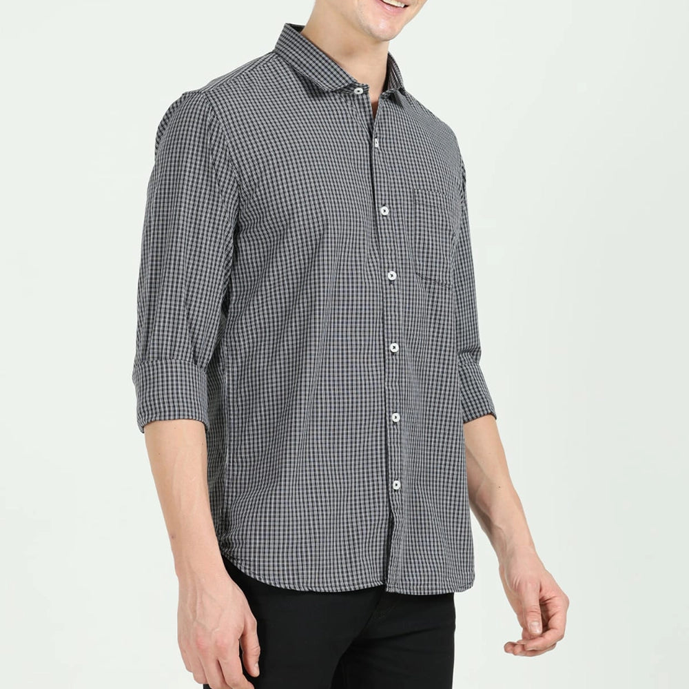 Fit Black Checkered Casual Shirt-4