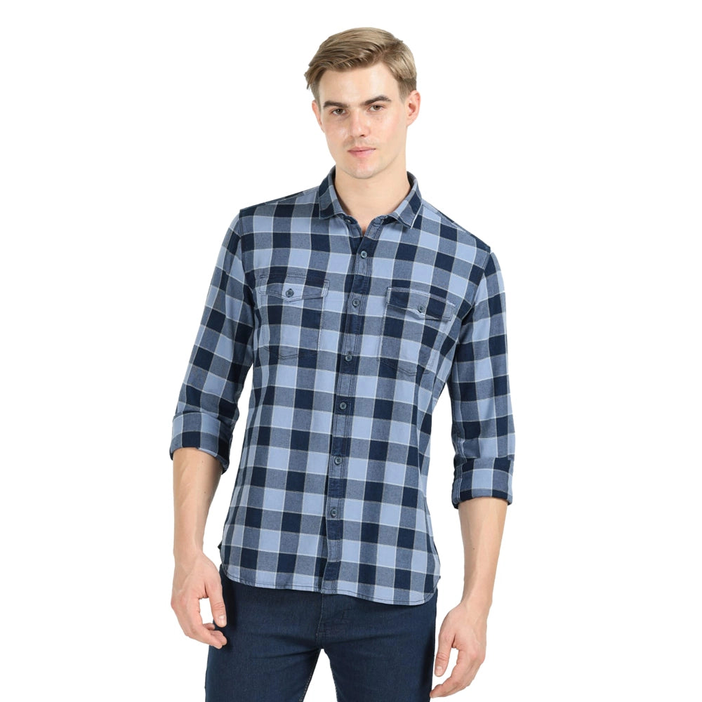 Fit Checkered Casual Shirt (Blue)-1