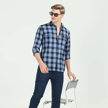 Fit Checkered Casual Shirt (Blue)-2