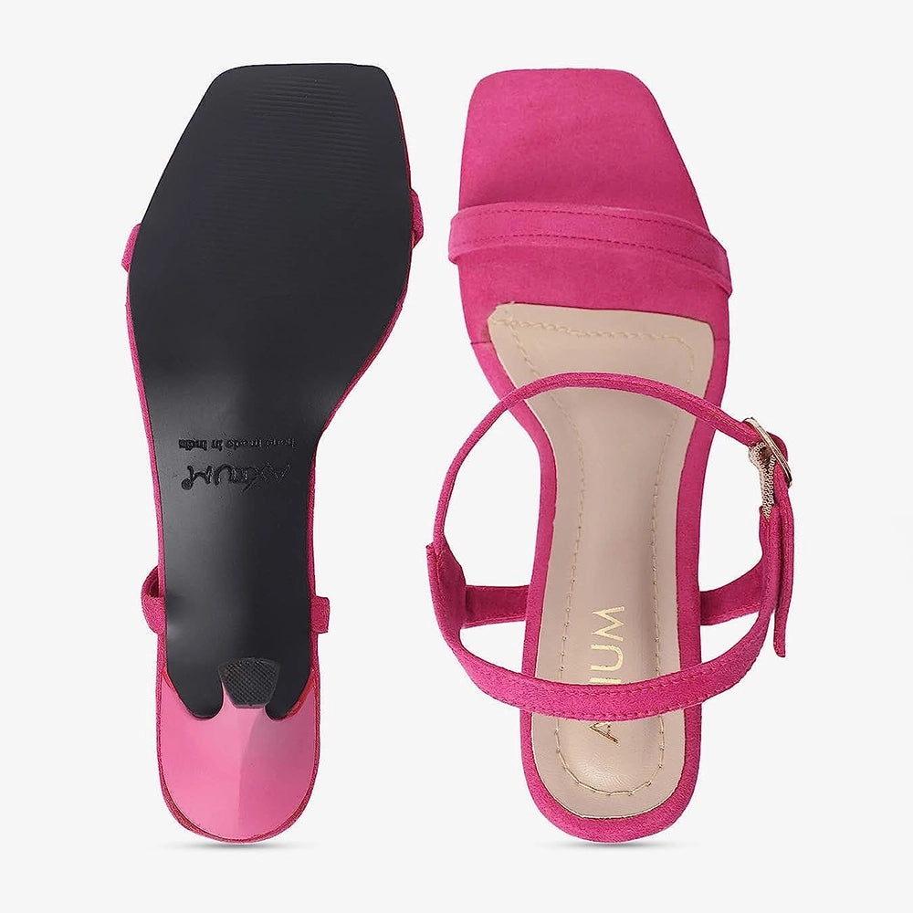 Hot Pink Square Toe Suede Stilettos,1