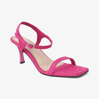 Hot Pink Square Toe Suede Stilettos,2