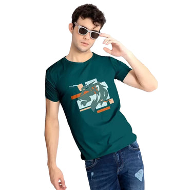 JF Men Printed Round Neck Pure Cotton Dark Green T-Shirt-1