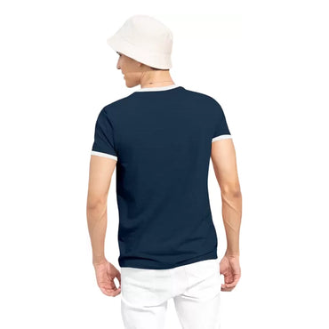 JF Men Striped Round Neck Navy Blue T-Shirt-1