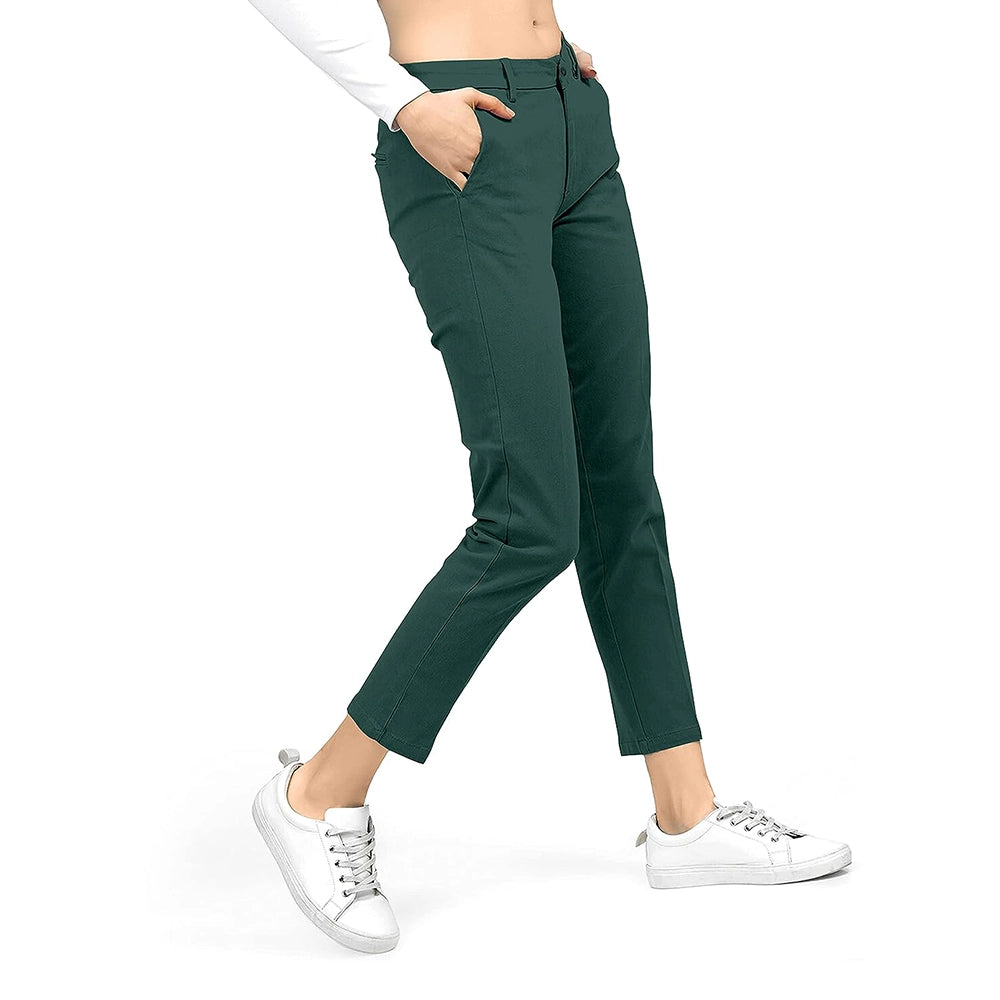 JF Women's Slim Fit Green Color Trousers-2