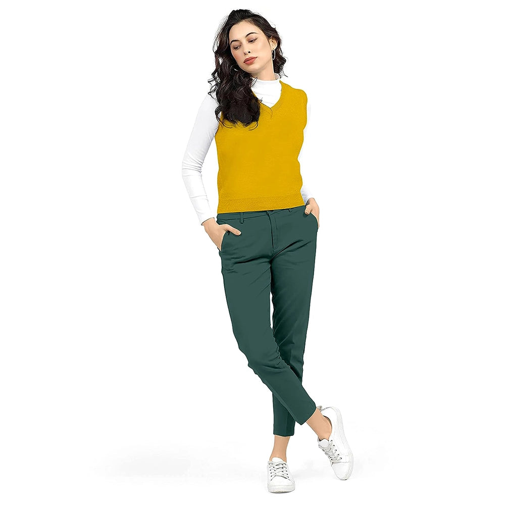 JF Women's Slim Fit Green Color Trousers