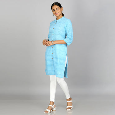 Kansie 100% Pure Cotton Yarn Dyed Kurta- Sky Blue.2