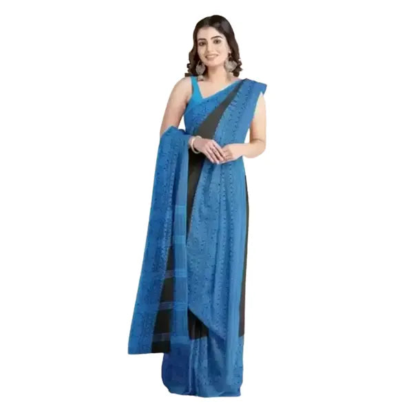 KHADI Begom Puri Saree Black & Blue 1