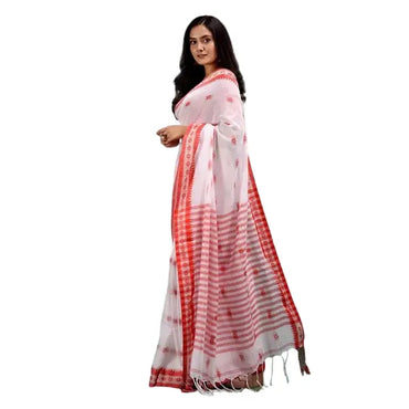 KHADI Begom Puri Saree White & Red 2