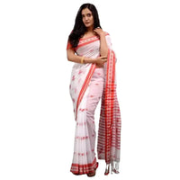 KHADI Begom Puri Saree White & Red 4