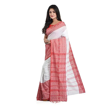 KHADI Begom Puri saree Red Border Saree White and Red-2