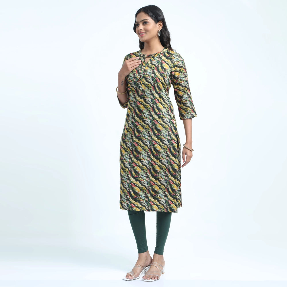 Kansie 100% Rayon Printed Kurta-Black.2