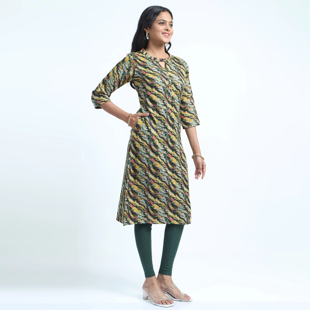 Kansie 100% Rayon Printed Kurta-Black.3