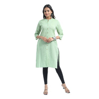 Kansie 100% Pure Cotton Plain Kurta -Green