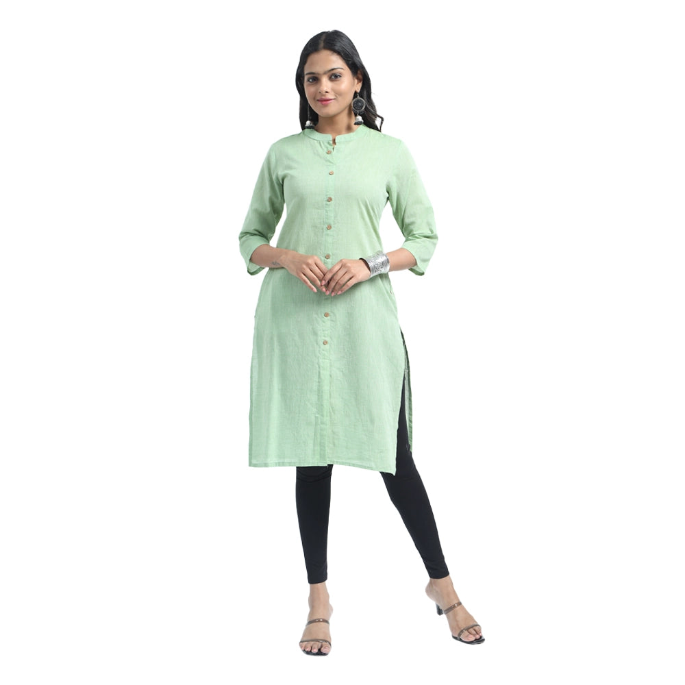 Kansie 100% Pure Cotton Plain Kurta -Green