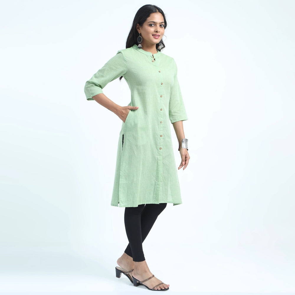 Kansie 100% Pure Cotton Plain Kurta -Green.3