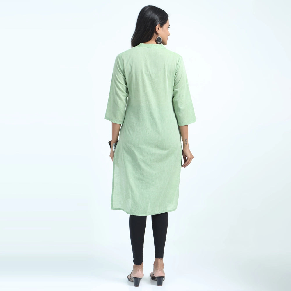 Kansie 100% Pure Cotton Plain Kurta -Green.4