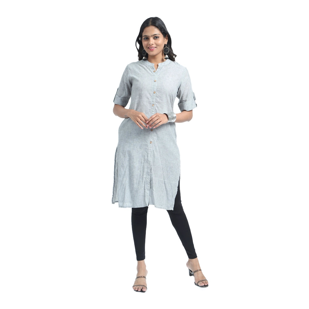 Kansie 100% Pure Cotton Plain Kurta -Grey