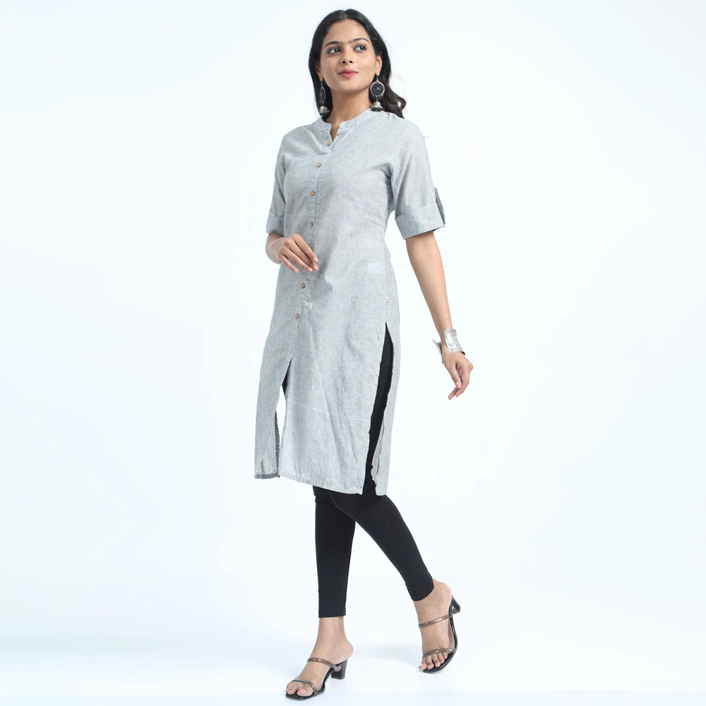 Kansie 100% Pure Cotton Plain Kurta -Grey.2