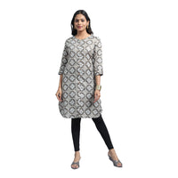 Kansie Cotton Flex Printed Kurta-Dark Grey