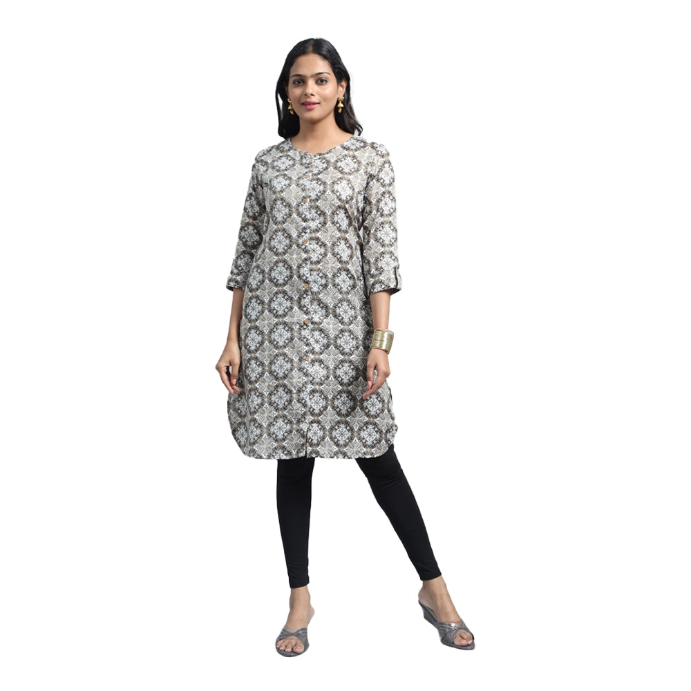 Kansie Cotton Flex Printed Kurta-Dark Grey