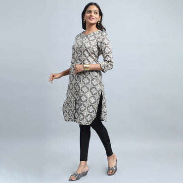 Kansie Cotton Flex Printed Kurta-Dark Grey.2