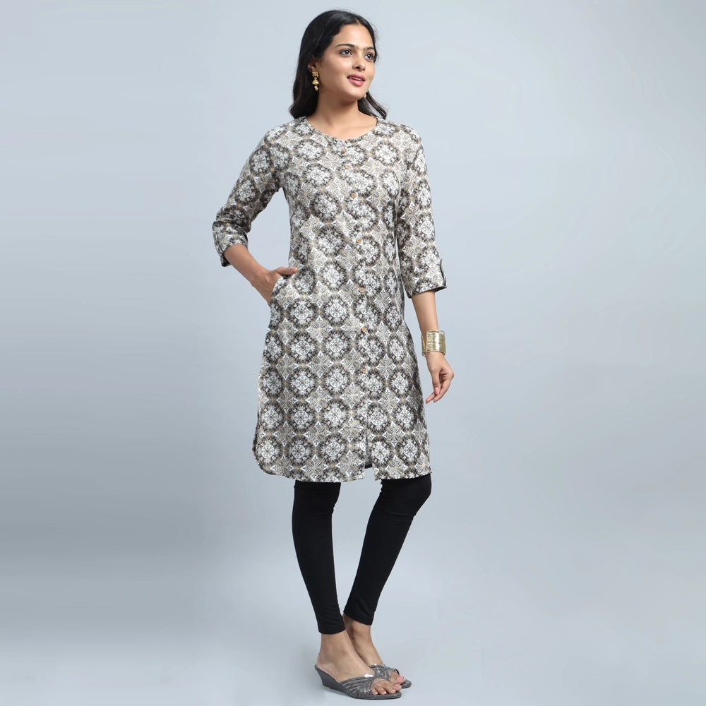 Kansie Cotton Flex Printed Kurta-Dark Grey.3