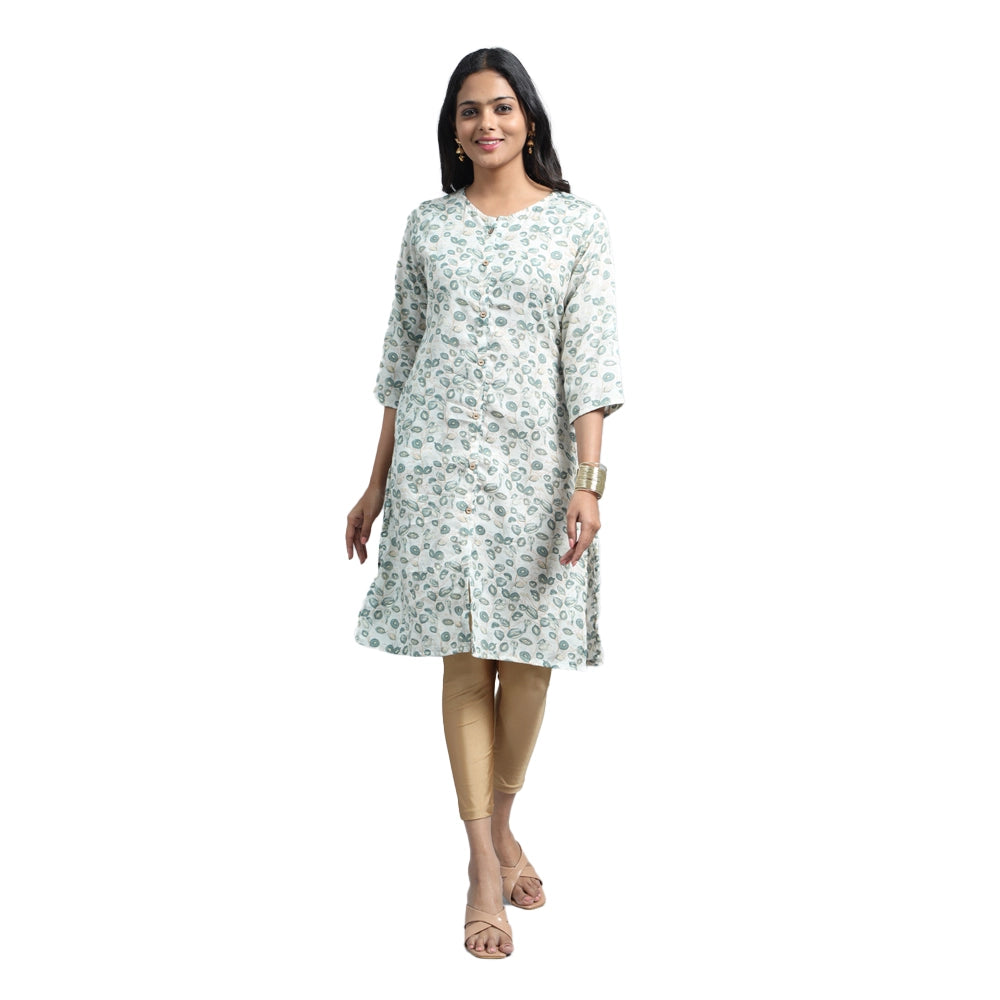 Kansie 100% Pure Cotton Printed Kurta for Office& Daily Wear-green