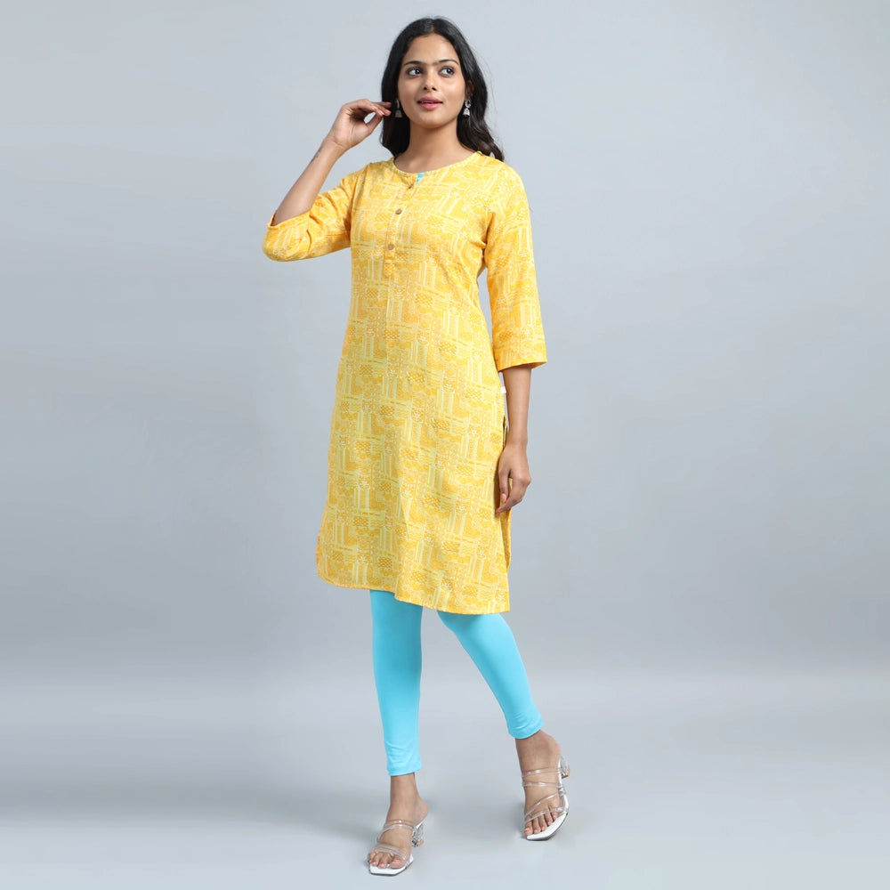 Kansie Rayon Flex Printed Kurta-Lemon Yellow.2