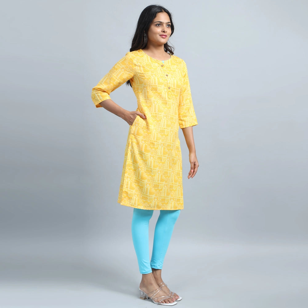 Kansie Rayon Flex Printed Kurta-Lemon Yellow.3