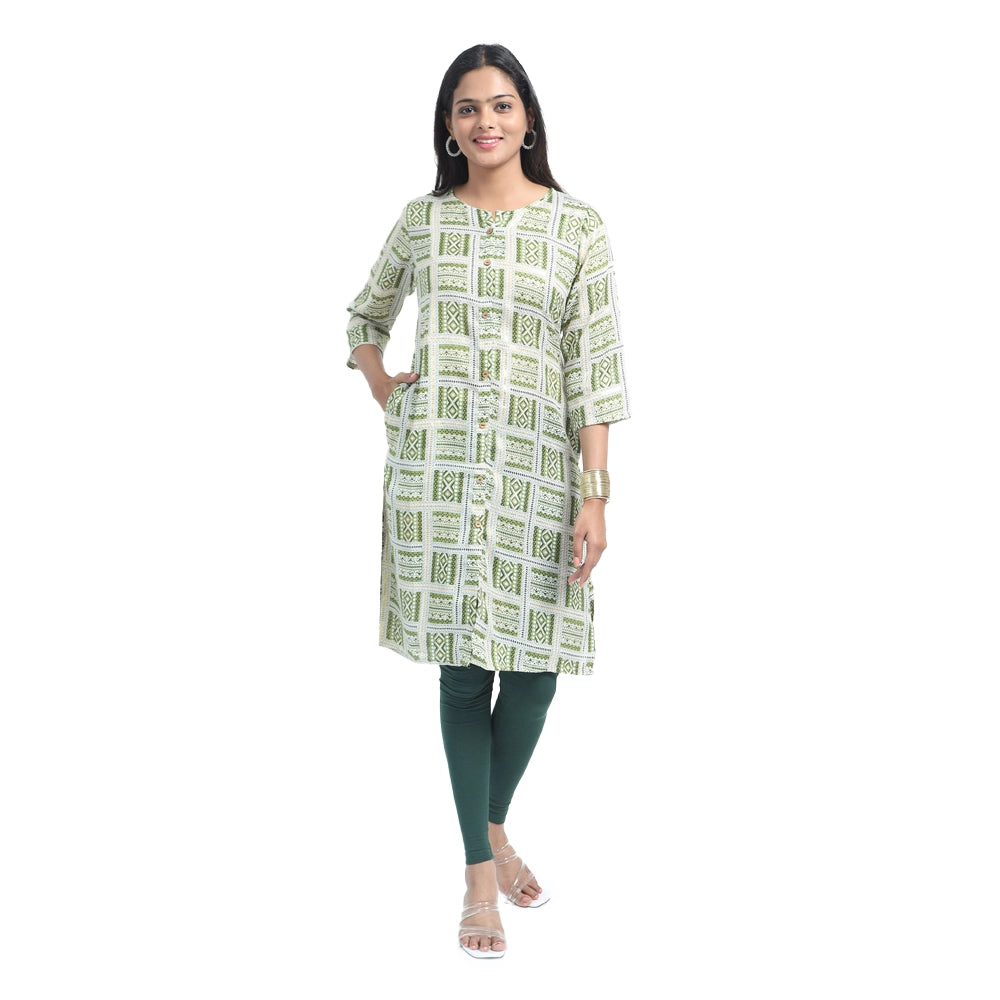 Kansie Cotton Flex Printed Kurta -Light Green