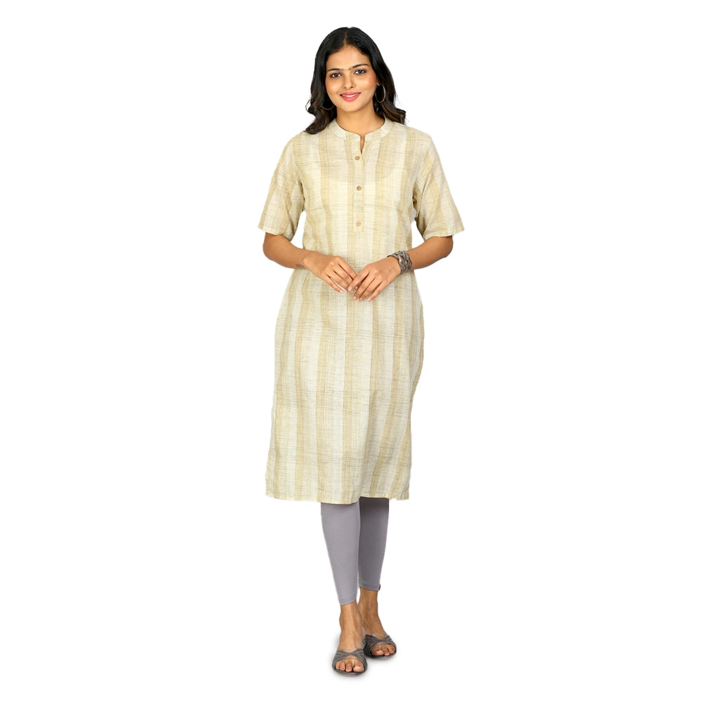 Kansie 100% Pure Cotton Stripes Kurta-Beige (1)