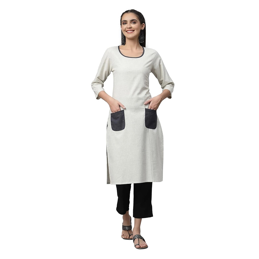 Light Grey Pure Cotton Kurta with Pocket-1