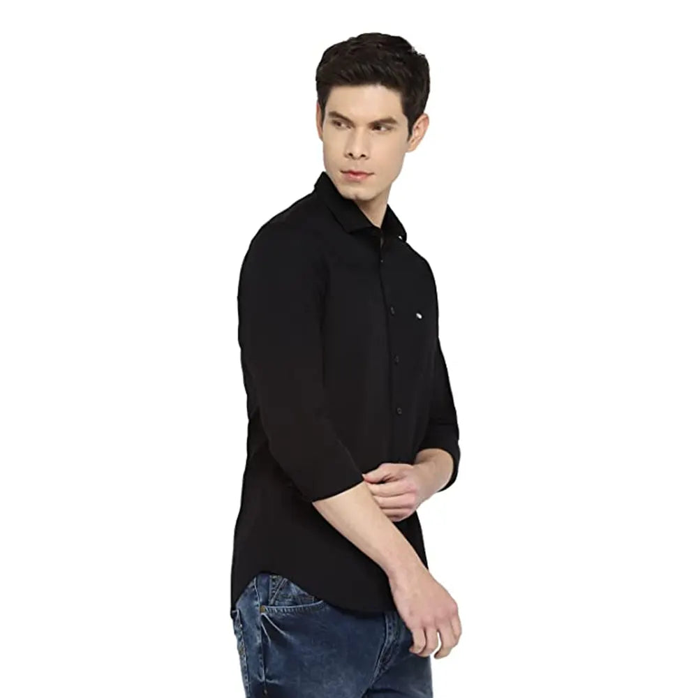 Maruthi Black Full Sleeve Solid Smart Slim Cotton Casual Shirt for Men-2