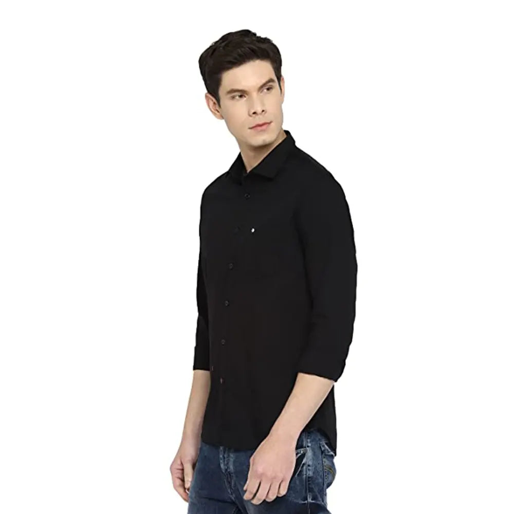 Maruthi Black Full Sleeve Solid Smart Slim Cotton Casual Shirt for Men-3