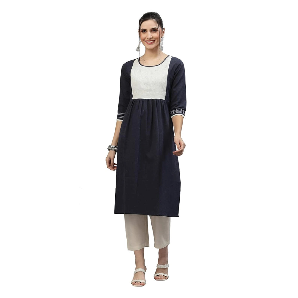 Navy Round Neck Flared Kurta-1