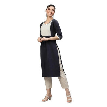 Navy Round Neck Flared Kurta-2