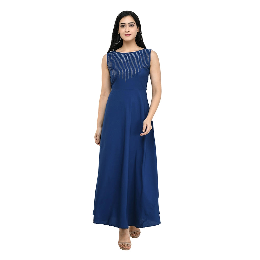 O Madam Crepe Embellished Sleeveless Maxi Round Neck Casual &amp; Summer Kurti For Women (Pack of 5)