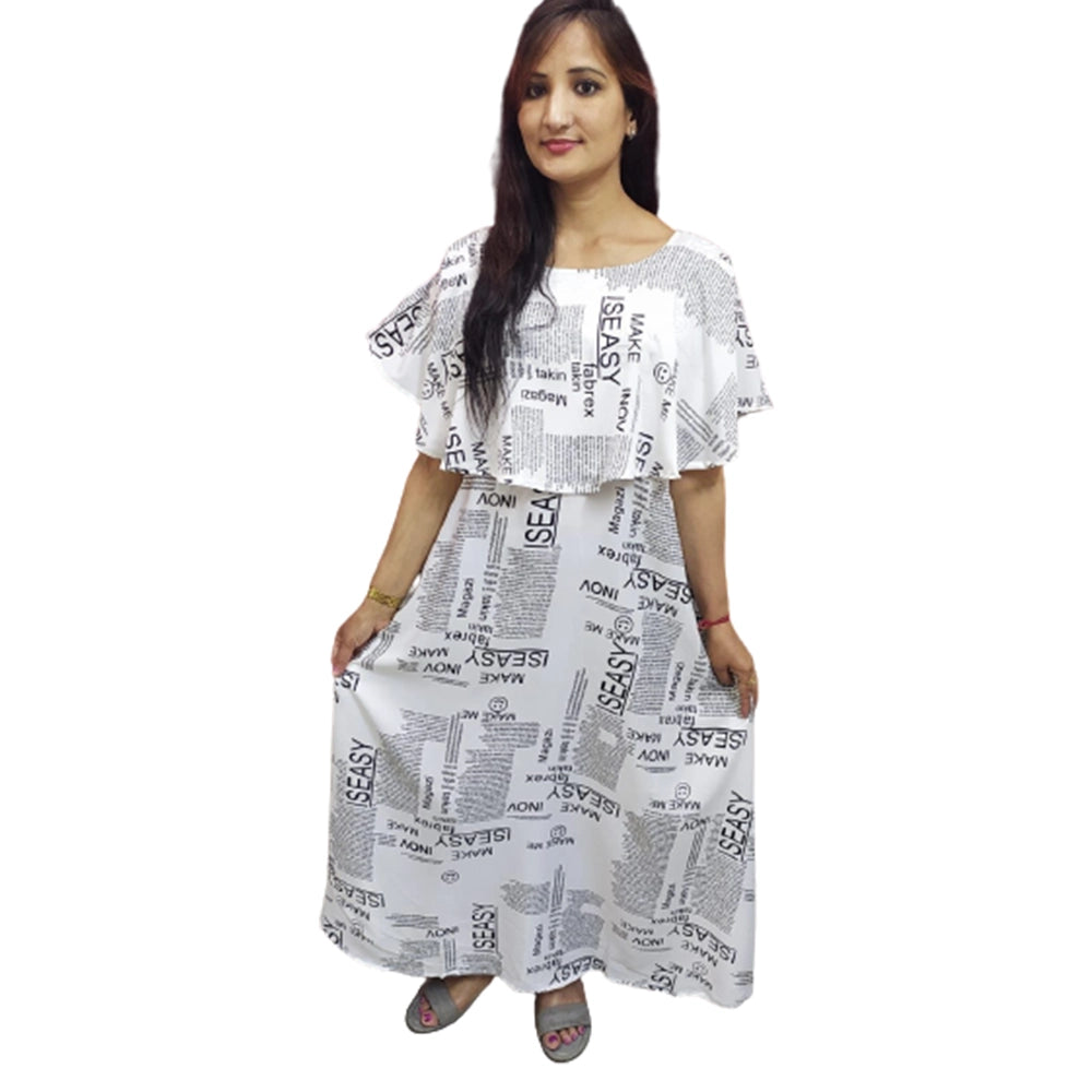 O Madam Crepe Paper Print Cape Sleeve Maxi Round Neck Dress For Women (Pack of 5)